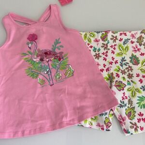 Isaac Mizrahi Girls S 5/6 Pink Flamingo Sequin Tank and Floral Shorts Set NEW